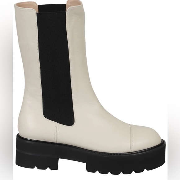Stuart Weitzman Presley Ultralift Round Toe Platform Lug Oat White Boot 4.5 35 5 - Picture 2 of 8